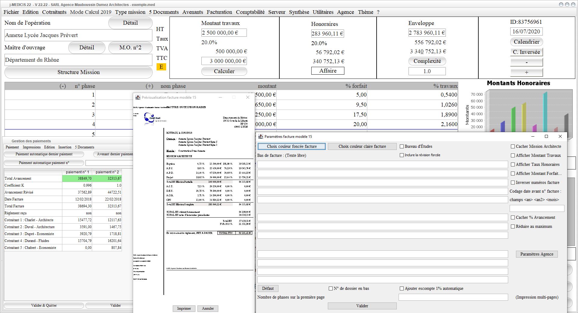 Amélioration du modèle 15 de facture dans le logiciel de facturation de Maîtrise d'Oeuvre Médicis pour Mac et PC v22.22