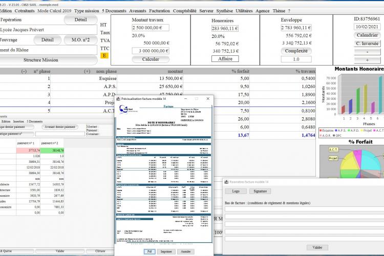 Amélioration du modèle 14 de facture dans le logiciel de facturation des honoraires de Maîtrise d'Oeuvre Médicis Mac et PC v23.05