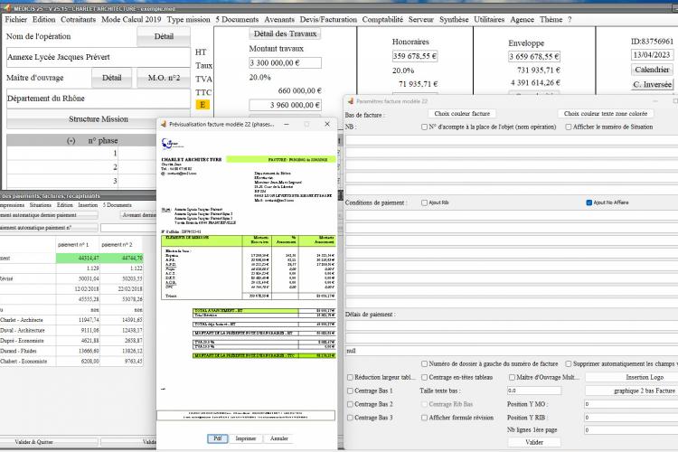 amélioration du modèle 22 de facture du logiciel de facturation des honoraires de maîtrise d'oeuvre Médicis Mac et PC v25.15