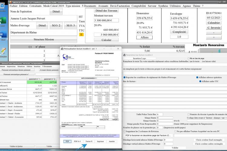 nouvelle facturation électronique factur-x dans le logiciel de facturation des honoraires de maîtrise d'oeuvre Médicis Mac et PC 
