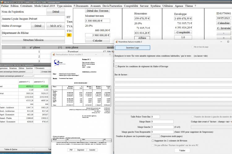 amélioration du modèle 3 de facture du logiciel de facturation des honoraires de maîtrise d'Oeuvre Médicis Mac et PC v25.18