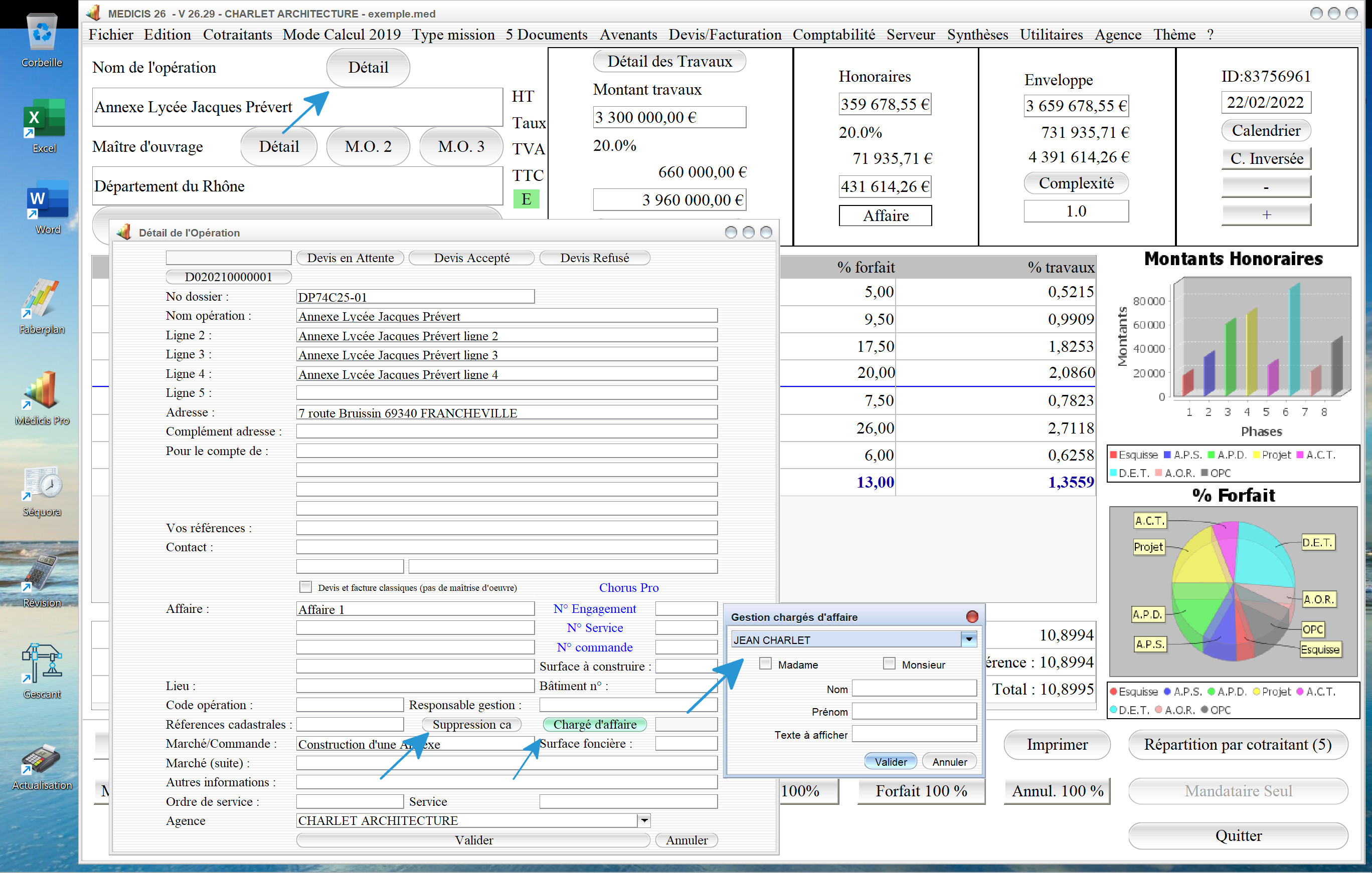 amélioration de la gestion des chargés d'affaires des opérations du logiciel de proposition d'honoraires Architecte Médicis Mac et PC v26.29