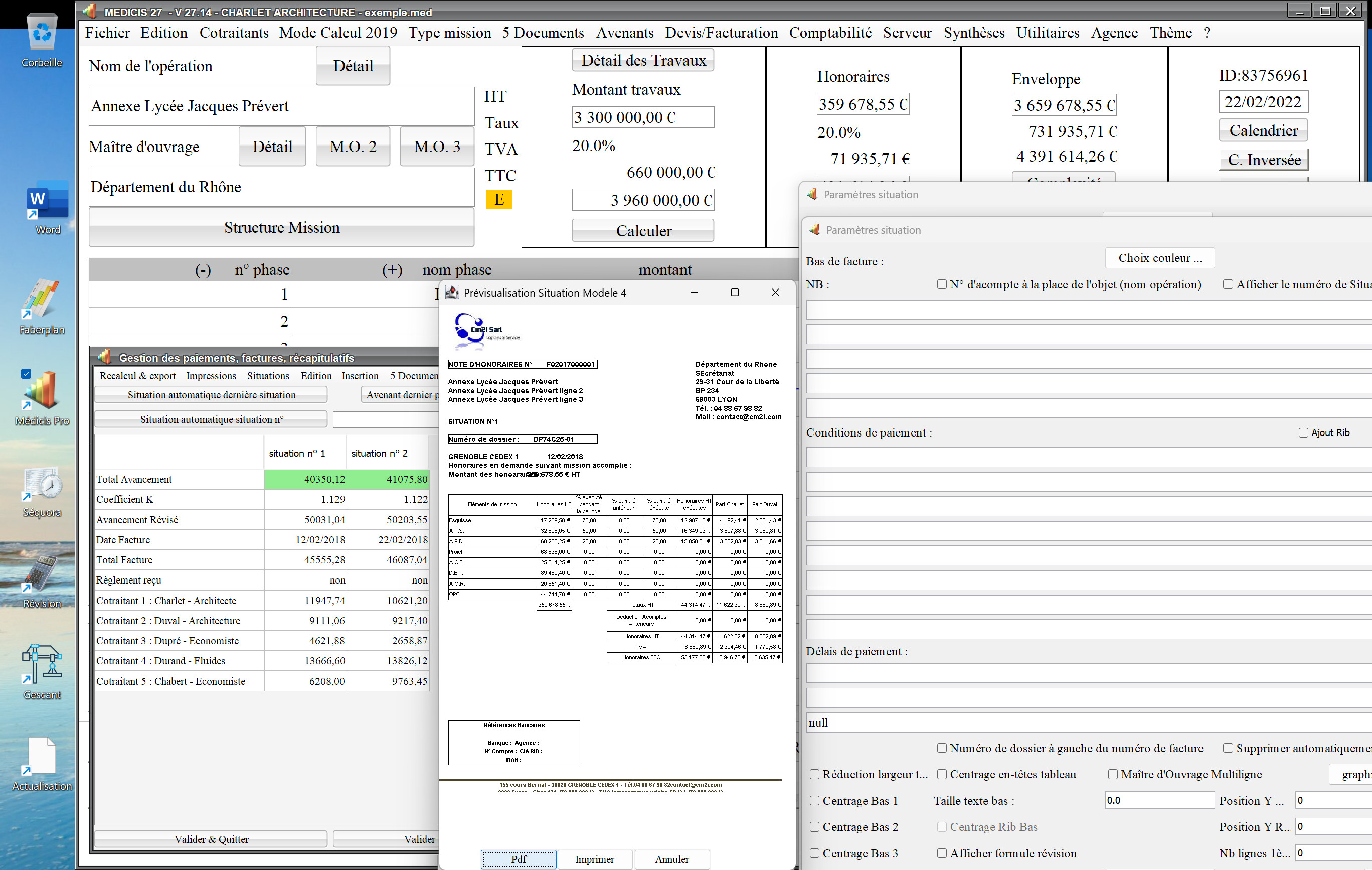Capture du logiciel Médicis Mac et PC version 27.14 montrant les améliorations du modèle 4 des situations pour la maîtrise d’œuvre