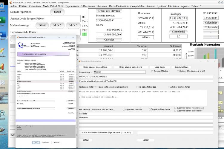 amélioration du modèle 10 de devis du logiciel de gestion d'honoraires Architecte Médicis Mac et PC v26.19