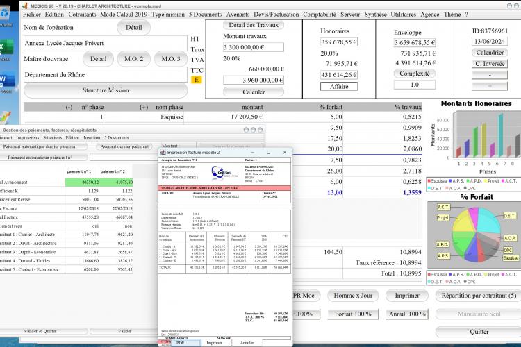 amélioration du modèle 2 de facture du logiciel de facturation d'honoraires Architecte Médicis Mac et PC v26.19