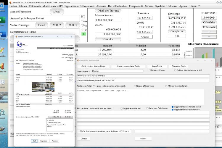 nouvelle possibilité insertion photo sur le modèle 1 de devis du logiciel de gestion d'honoraires Architecte Médicis Mac et PC v26.18