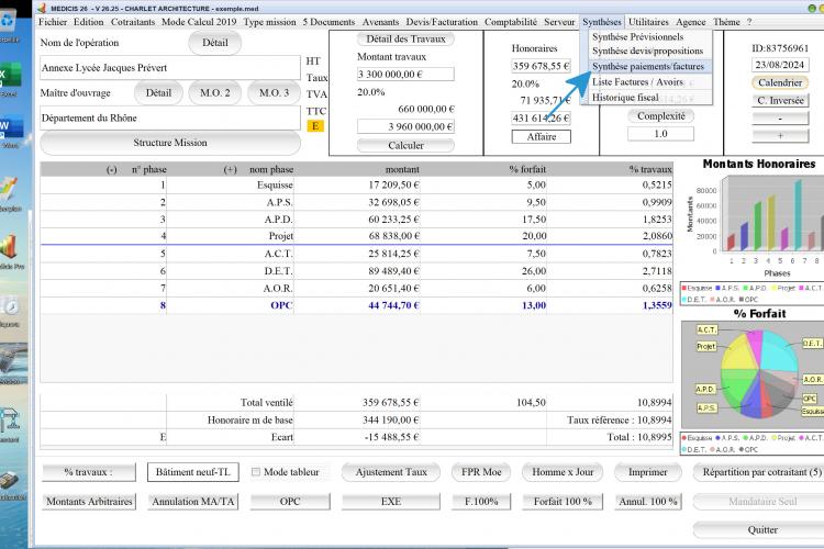amélioration de la synthèse des paiements et factures du logiciel de facturation d'honoraires Architecte Médicis Mac et PC v26.25