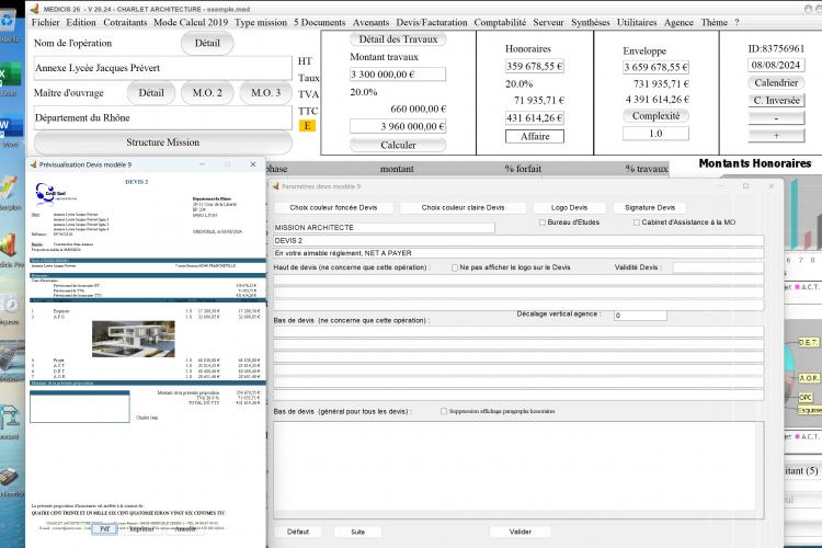 amélioration du modèle 9 de devis du logiciel de gestion d'honoraires Architecte Médicis Mac et PC v26.24