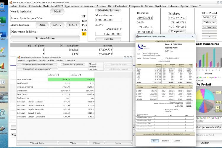 nouveau pdf automatique sur le modèle 6 de facture du logiciel de facturation d'honoraires Architecte Médicis Mac et PC v26.28