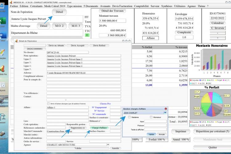 amélioration de la gestion des chargés d'affaires des opérations du logiciel de proposition d'honoraires Architecte Médicis Mac et PC v26.29