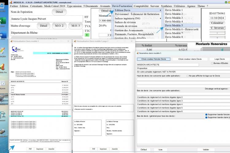 amélioration du pied de page du modèle 5 de devis du logiciel de proposition d'honoraires Architecte Médicis Mac et PC v26.29