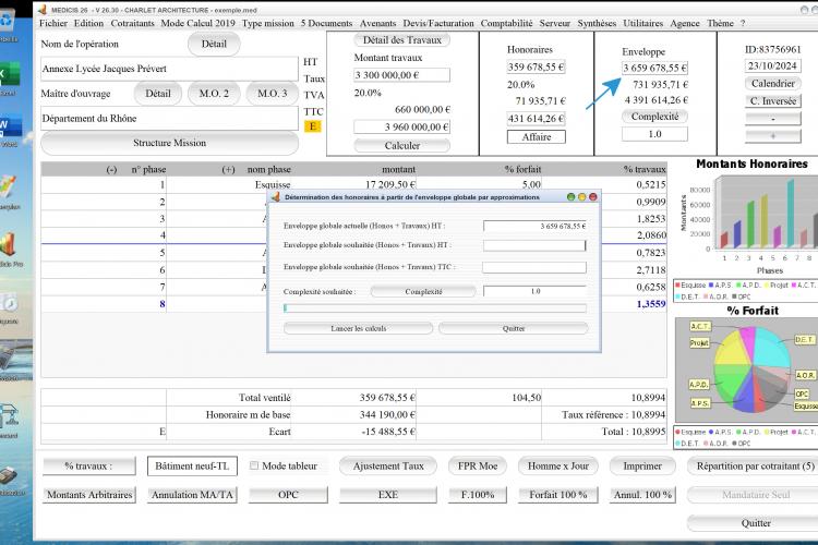 amélioration de la saisie de l'enveloppe du logiciel de proposition d'honoraires Architecte Médicis Mac et PC v26.30
