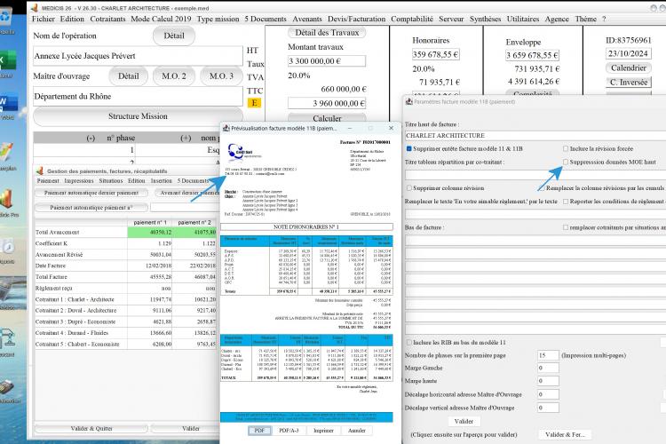 nouvelle gestion des données de maîtrise d'oeuvre du modèle 11 B de facture du logiciel de facturation d'honoraires Architecte Médicis Mac et PC v26.30