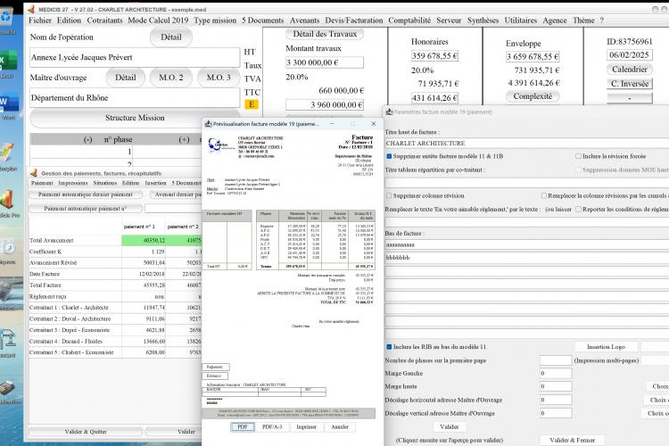 nouvelle gestion marge gauche et RIB logiciel facturation modèle 19 facture d'honoraires Architecte Médicis Mac et PC v27.02