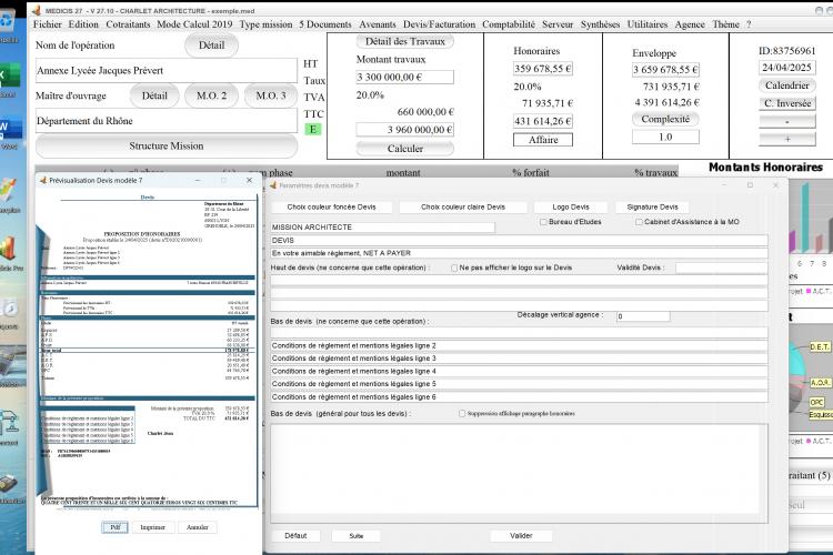 Capture du logiciel Médicis Mac et PC version 27.10 illustrant l’amélioration de la gestion du nom du devis de proposition dans le modèle 7 pour les Architectes