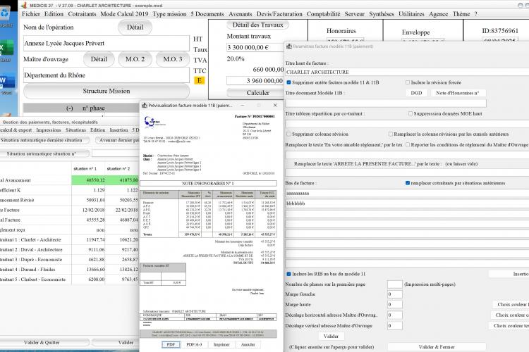 Capture du logiciel Médicis Mac et PC version 27.09 montrant l’amélioration de la présentation de la partie basse dans le modèle 11B des factures pour la maîtrise d’œuvre