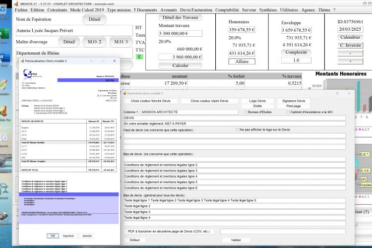 Capture du logiciel Médicis Mac et PC version 27.07 illustrant l’amélioration de la présentation des ouvrages dans le modèle 3 des devis pour la maîtrise d’œuvre