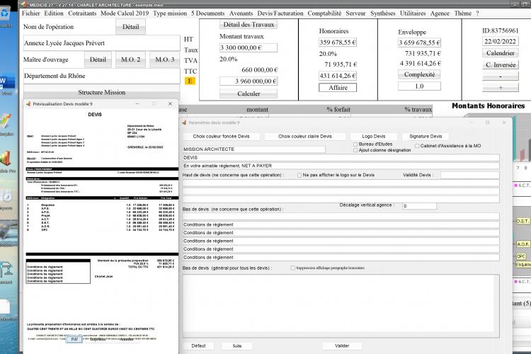 Capture du logiciel Médicis Mac et PC version 27.14 illustrant les améliorations de la gestion des descriptions dans le modèle 9 des devis pour la maîtrise d’œuvre