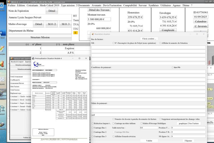 Capture du logiciel Médicis Mac et PC version 27.15 illustrant les améliorations de la gestion des cotraitants dans le modèle 4 des situations pour la maîtrise d’œuvre