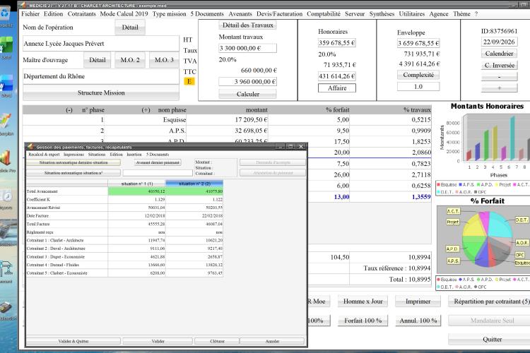 Capture d'écran de la fonctionnalité de nouvelle double numerotation situations facturation d honoraires maitrise d oeuvre medicis dans le logiciel de maîtrise d'œuvre pour Mac et PC, version v2717, destiné aux architectes et professionnels de la maîtrise d'œuvre