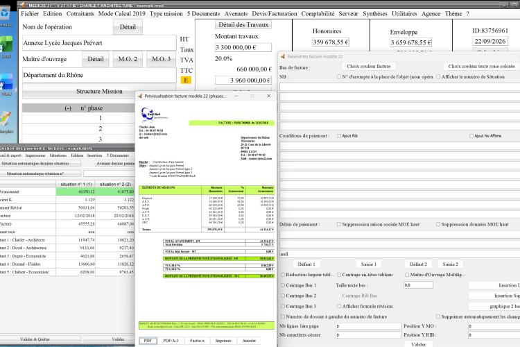 Capture d'écran de la fonctionnalité de nouvelle gestion textes par defaut facturation d honoraires maitrise d oeuvre medicis jpg.html dans le logiciel de maîtrise d'œuvre pour Mac et PC, version v2717, destiné aux architectes et professionnels de la maîtrise d'œuvre