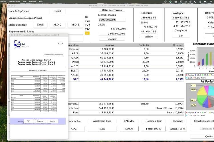 Nouveau modèle 4 de répartition par cotraitant dans le logiciel de maîtrise d’œuvre Médicis sur Mac et PC
