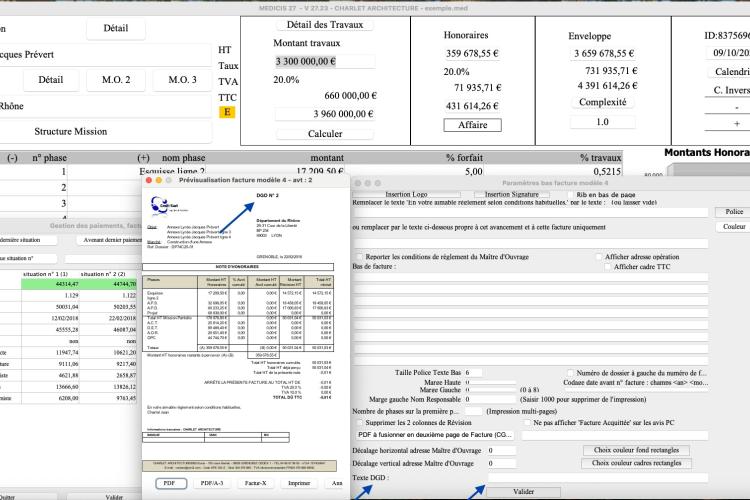 Nouvelle gestion du décompte général définitif DGD avec le modèle 4 de facture dans le logiciel de facturation des honoraires de maîtrise d’œuvre Médicis sur Mac et PC