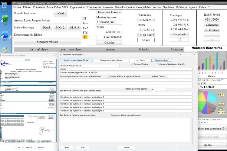 Capture d'écran du nouveau paramétrage Chorus Pro sur le modèle 9 de facture dans le logiciel de facturation d'honoraires de maîtrise d'œuvre Médicis, version 2801, destiné aux architectes, bureaux d'études et professionnels de la maîtrise d'œuvre